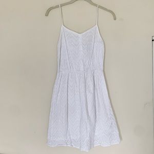Olive & Oak | Eyelet Fitted Waist Spaghetti Strap V-neck Sundress in White